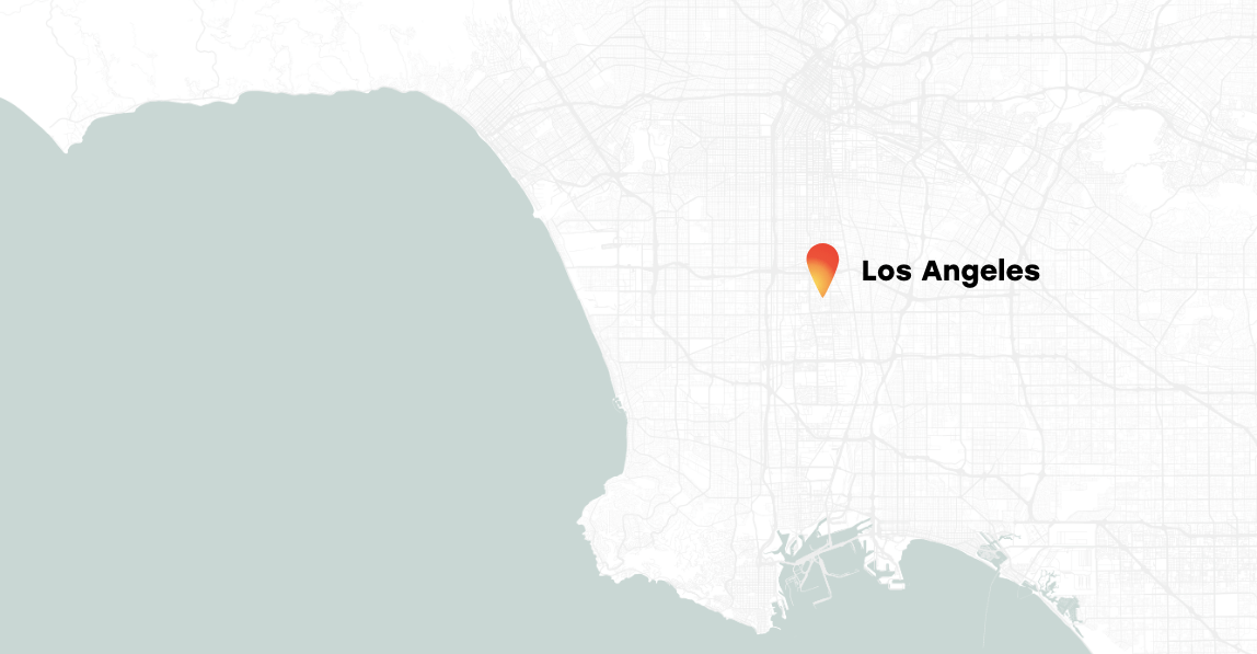 A virtual map displaying a pin on the location 'Los Angeles, CA'.